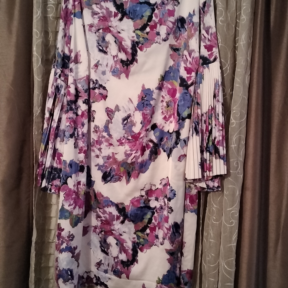 The Limited Purple and Pink Sheath Dress with Bishop Sleeves